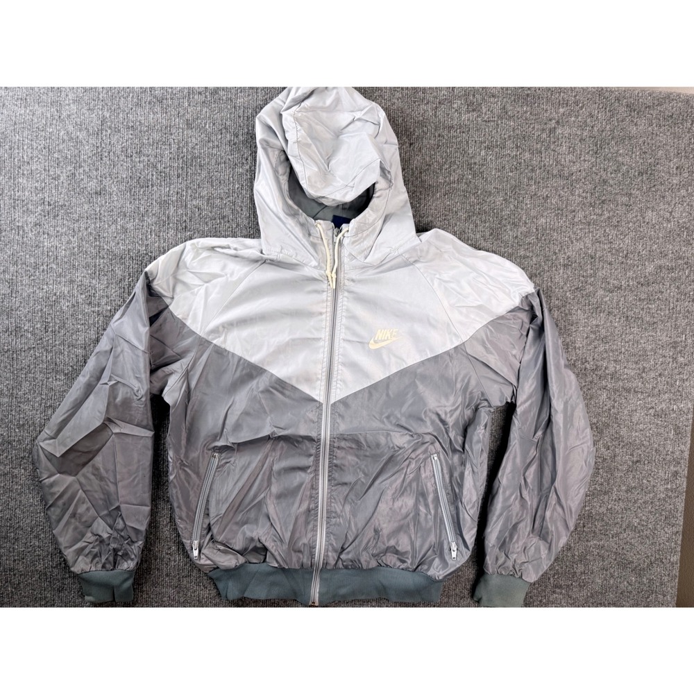 Vintage Nike Windbreaker Jacket Mens Large Grey Blue Y2K Full Zip Hooded Stained